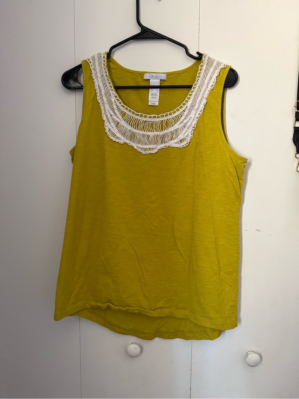 Liz Claiborne Mustard Yellow Crochet-Trim Tank
